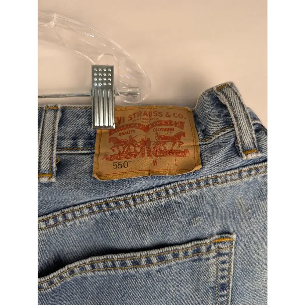 Levis 550 Relaxed Fit‎ Tapered Mens 44x30 Light Wash Blue Distressed Denim Jeans